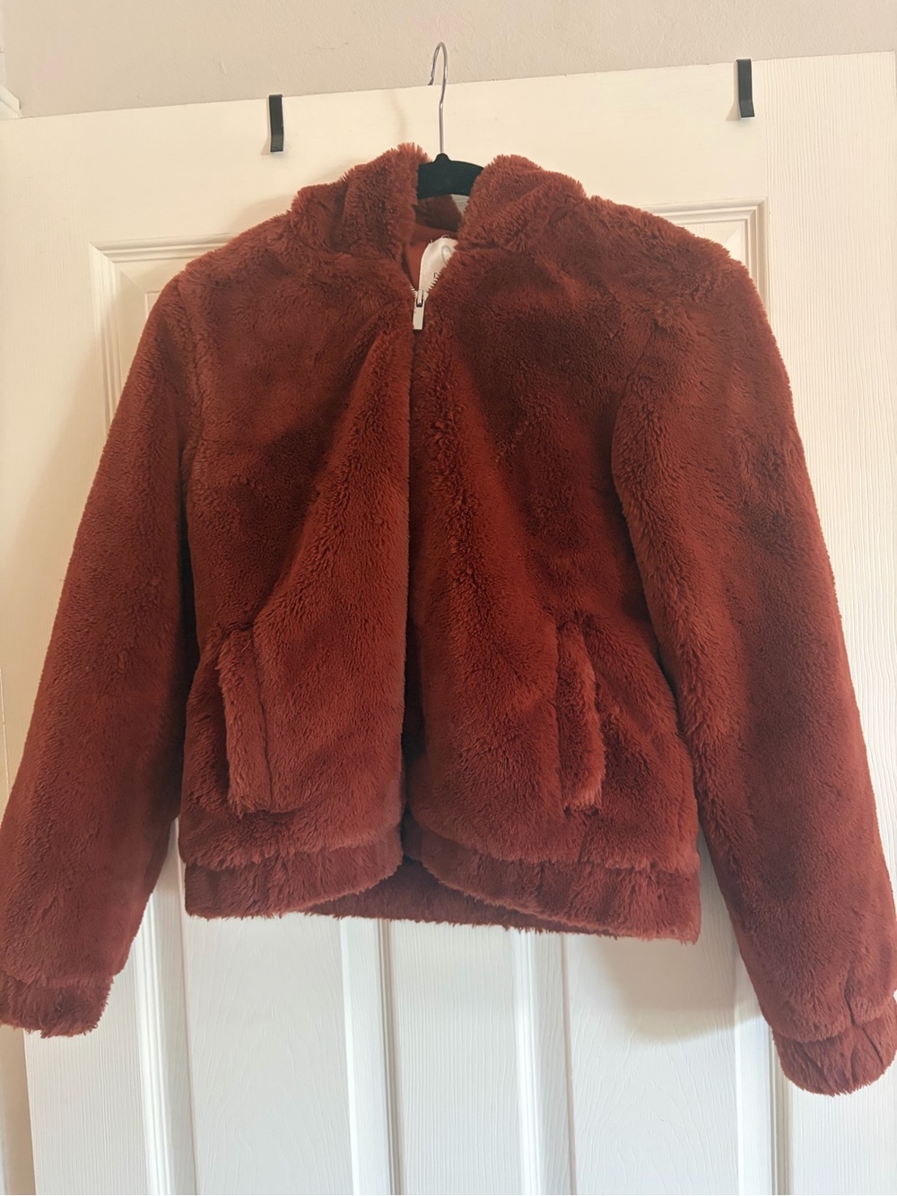 Women’s faux fur Hooded Jacket - Rust Brown S